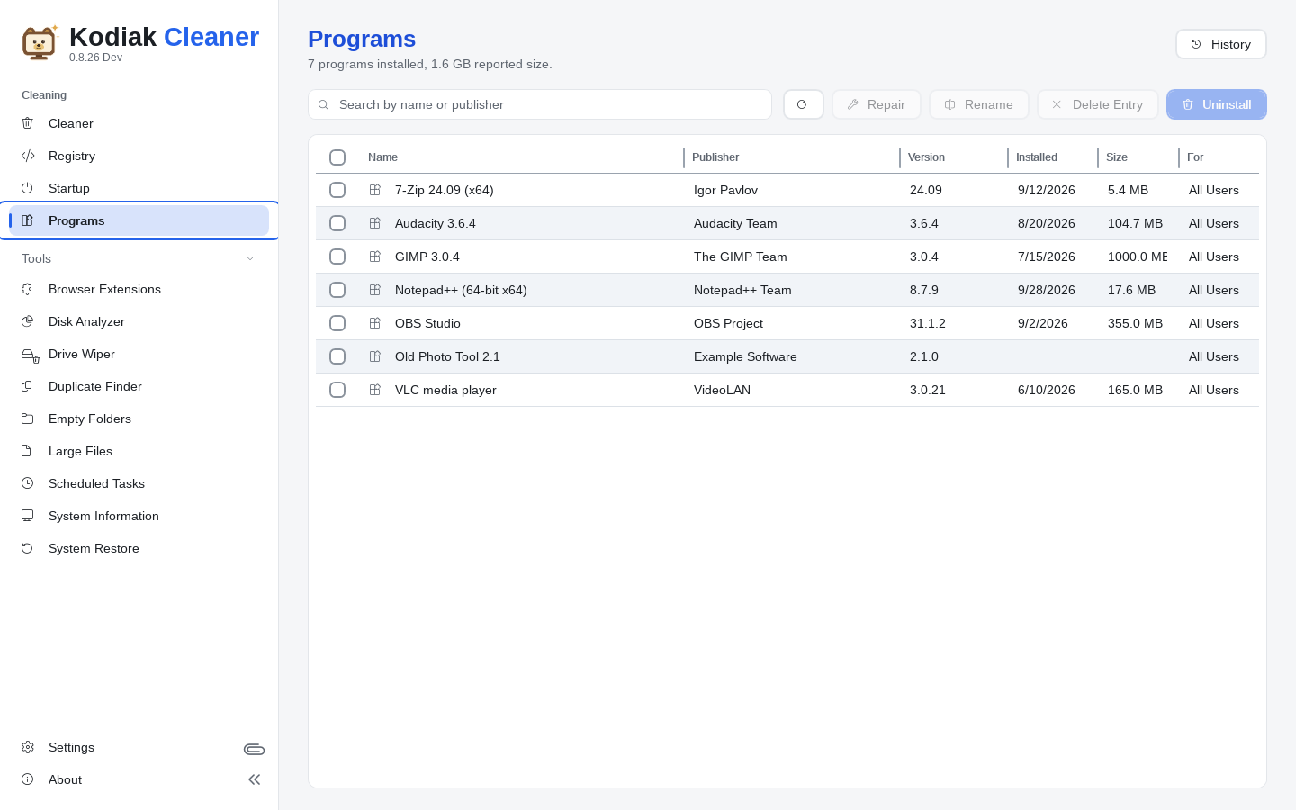 Programs in the Classic color scheme